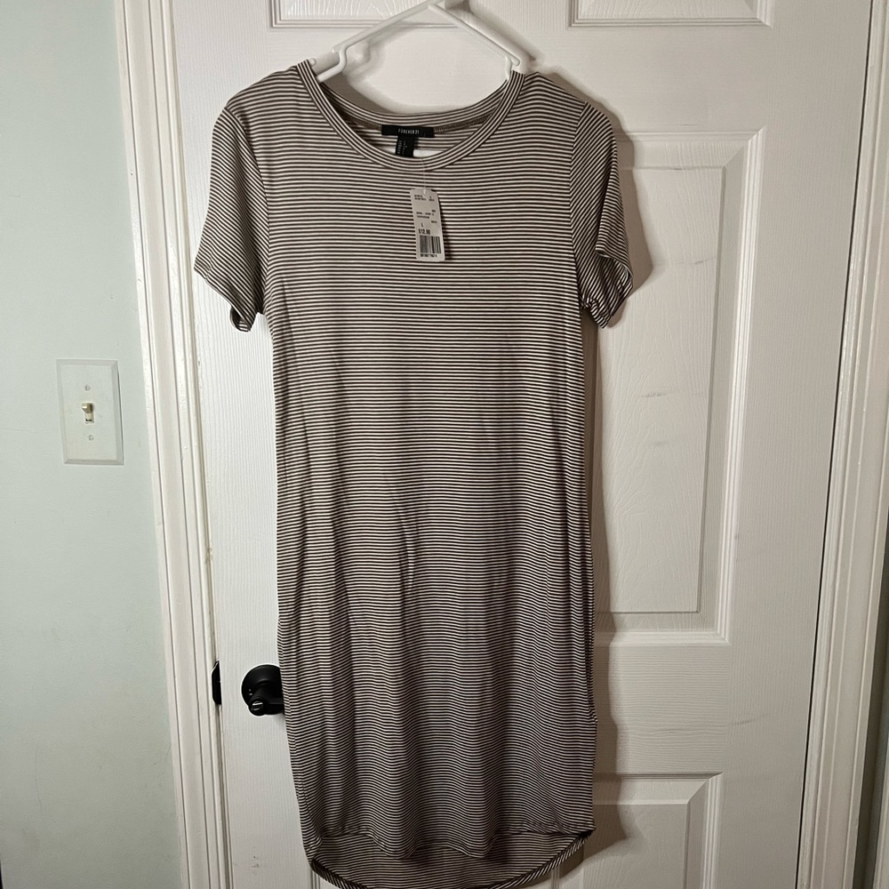 brown and cream striped t shirt dress